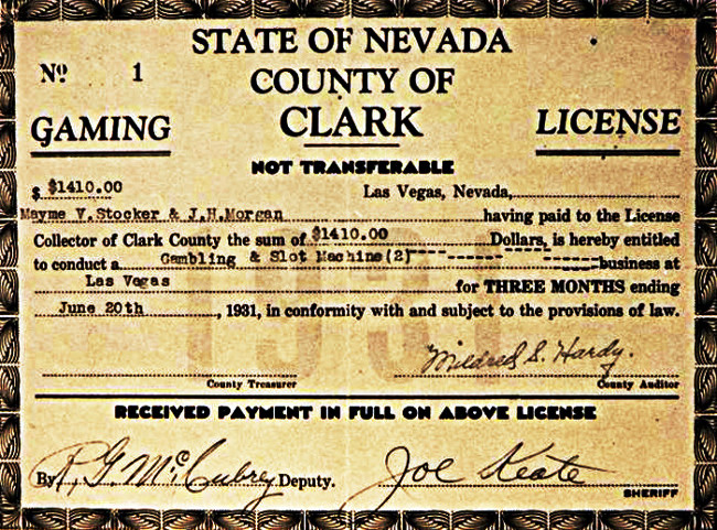 Gaming license #1 issued to the Northern Club on June 20, 1931
